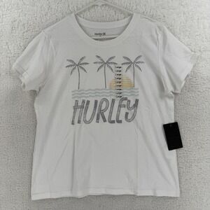 Hurley Shirt Womens Large White Palm Beach Classic Short Sleeve Graphic Tee NWT